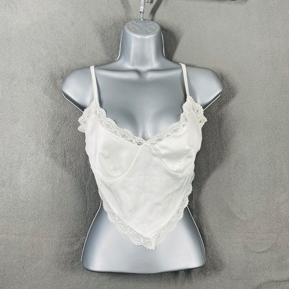 Boohoo Lace Trim Cami Top White Sleeveless‎ Cropped UK 6